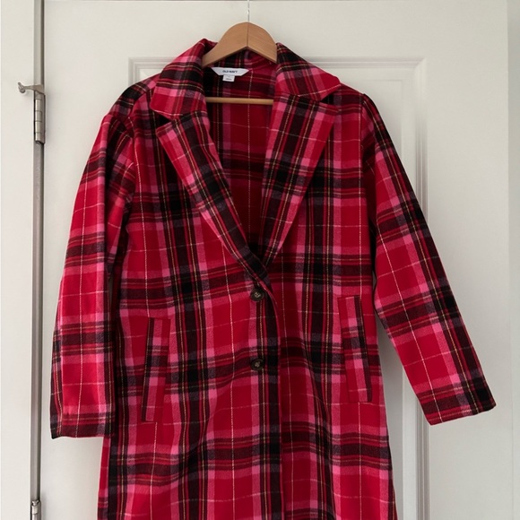 NWT Old Navy Soft Brushed Overcoat Red Tartan Plaid - Picture 9 of 10